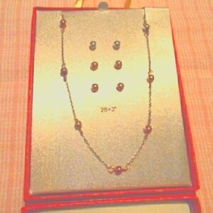 Gift Set Box Of Gold/Silver/ Rose Gold Tone Necklace and 3 Earring Prs.